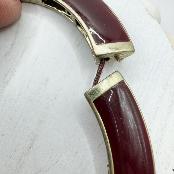 Lia Sophia NEW Burgundy Enamel Stretch Bangle Bracelet Fall Autumn Gold Tone - Picture 4 of 8